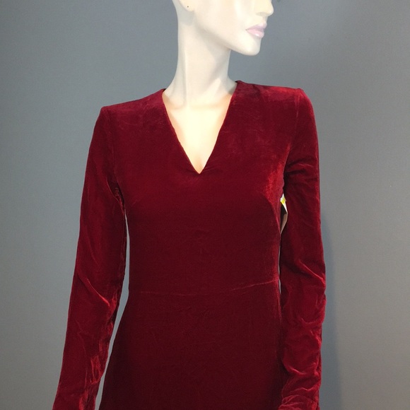 NWT Akris Punto Red Velvet V-Neck Midi Dress Sz 2 - Picture 3 of 16